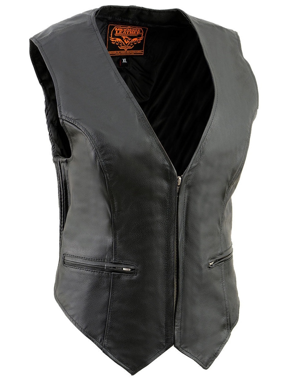 Milwaukee Leather SH1288 Womens Black Leather Deep V Neck Motorcycle Rider Vest